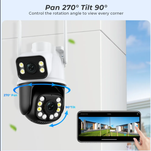 LYLU iCsee 6MP Двойна камера, монтаж на таван и стена. Външна WiFi водоустойчива 360 градуса, FULL HD – 6MP цветно нощно виждане, нотификации, разпознаване на човешка фигура